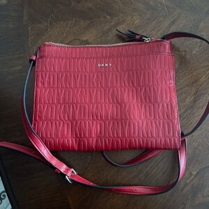 DKNY Red Embossed Logo Crossbody Pouch